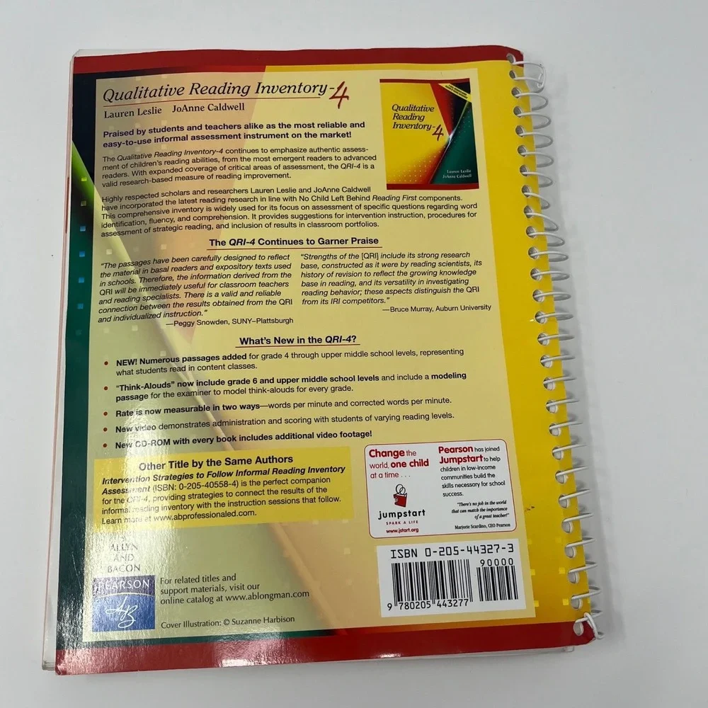 Qualitative Reading Inventory 4 QRI 4 Fourth‎ Edition With CD ROM Pearson